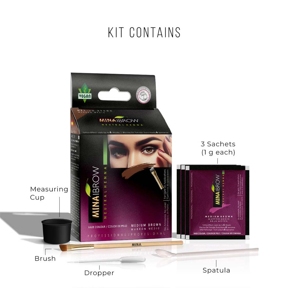 Mina Eyebrow Henna Medium Brown Long Lasting Natural Tint Kit