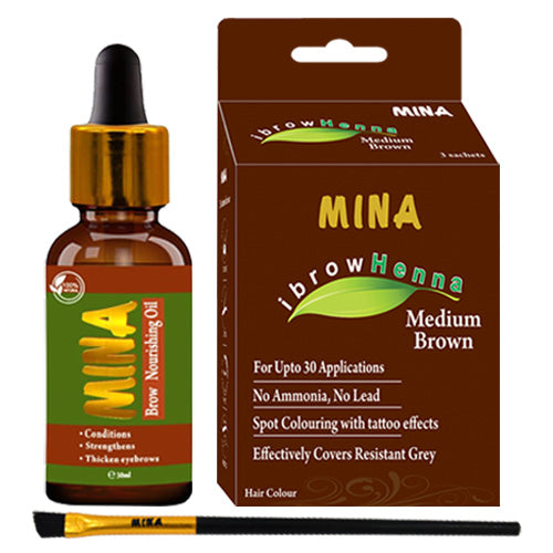 Medium Brown Henna -  Eyebrow Tinting Brush -  Eyebrow Nourishing Oil Combo