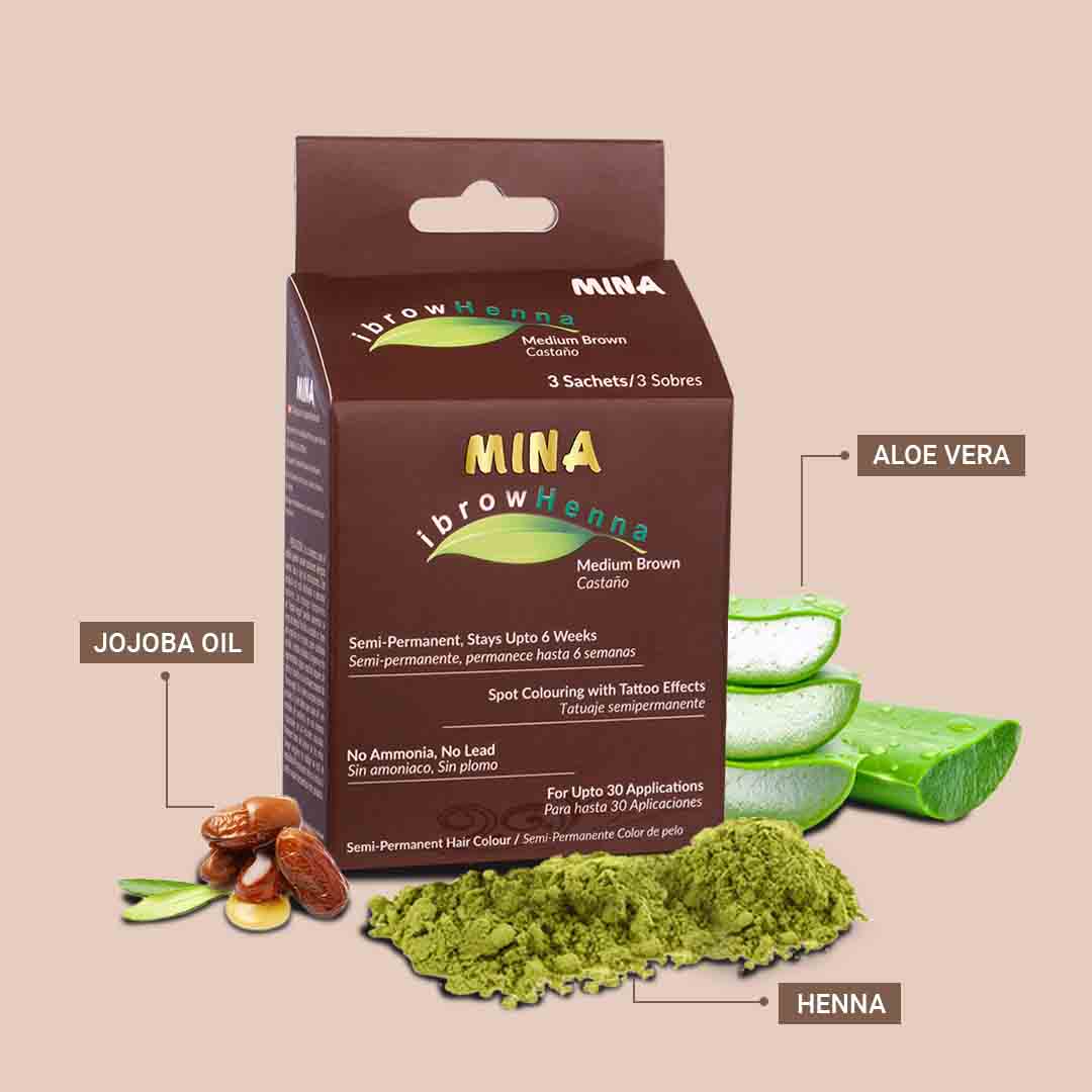 Mina Eyebrow Henna Medium Brown Long Lasting Natural Tint Kit